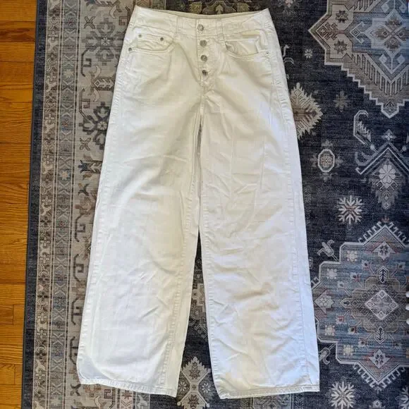 GAP Wearlight High Rise Wide-Leg Jeans with Button-Fly White Women’s Size 28 - Picture 2 of 10
